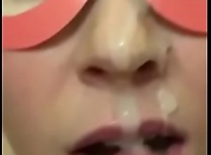 Russian milf receiving dozens of cum on her face -