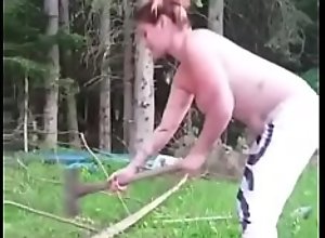 Nice tits white girl chopping wood