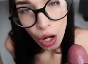 Sexy girl in glasses swallowing cum ( porn