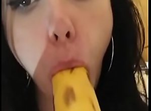 Horny homemade slut choking on a banana