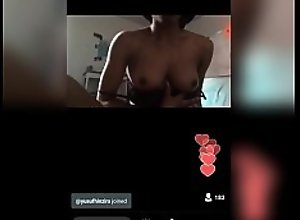 Skinny black girls playing with her tits on