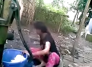Desi village girl outdoor bath