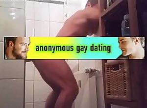 Man fucked himself dildo in the bathroom