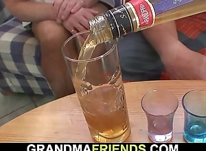 Several guys bourgeon boozed blonde granny