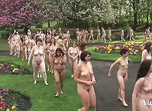 Nude group of women all together
