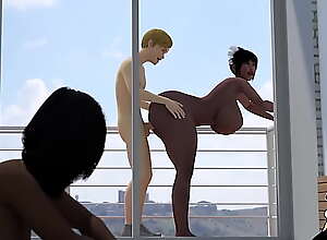 Spoiled Rich prick fucks his black maid and tutor on the balcony