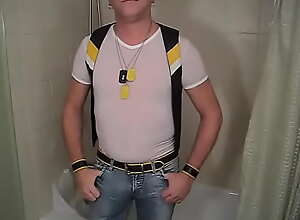 piss condom in tight jeans sheer T's and leather