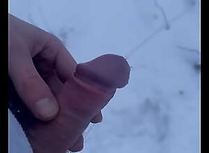 Long piss in the snow with cum