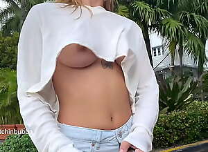 Flashing her tits to the fellas watching