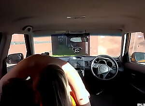 Busty eurobabe riding her instructor in car until
