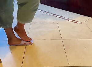 candid chinese milf feet in slippers teasing with