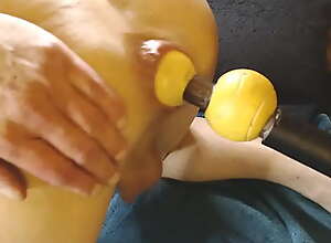 Close up anal invasion mutant two ball dildo by