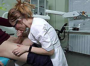 A female ukrainian doctor with glasses grabbed the