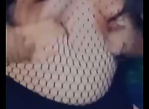 Playing with my tits in a fishnet shirt and tiny