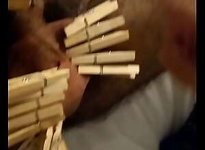 playing with clothespins on my fagot's balls