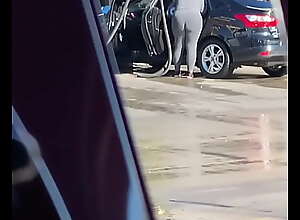 Fat ass booty wedgie gray leggings candid at car