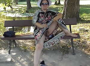 Hairy mature flashing in the park