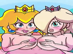 Princess Peach and Rosalina titfuck