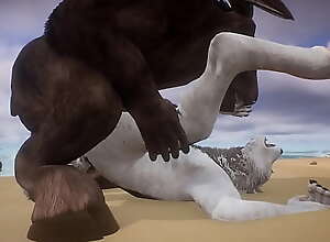 Minotaur fills White Wolf with cum - Wildlife