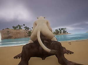 Minotaur and Lioness have sex on the beach -