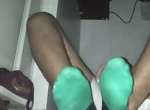 Having fun with my green socks and barefeet