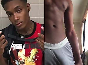 black twink shows off his long cut dick for