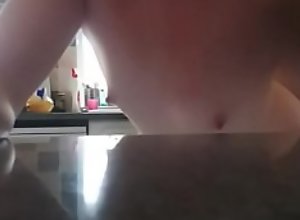 Kitchen creampie as roommate is in the next room