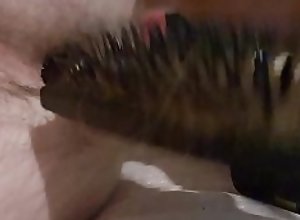 Dry fucking my virgin ass with moms hairbrush