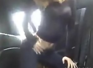 sexy blonde masturbates in the back of the car