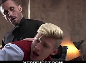 Horny priest fingers and fucks blonde church boy's